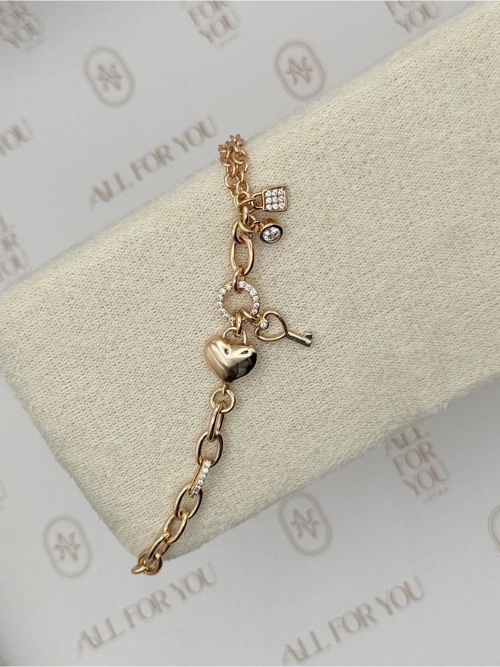 Doble Chain Charm Bracelet | Gold Plated/ Heart, key, purse, diamond